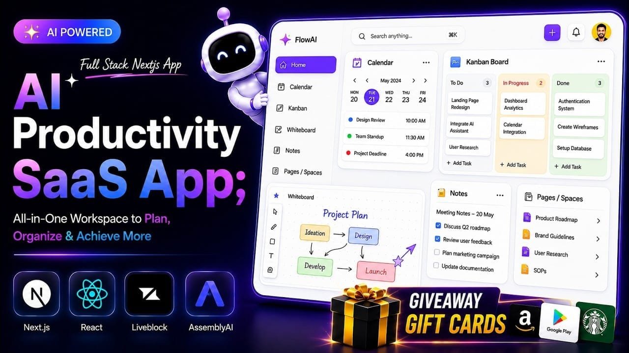 🇺🇸 Build an AI Productivity SaaS Full Stack App with Next js, AssemblyAI, Liveblocks & Codex