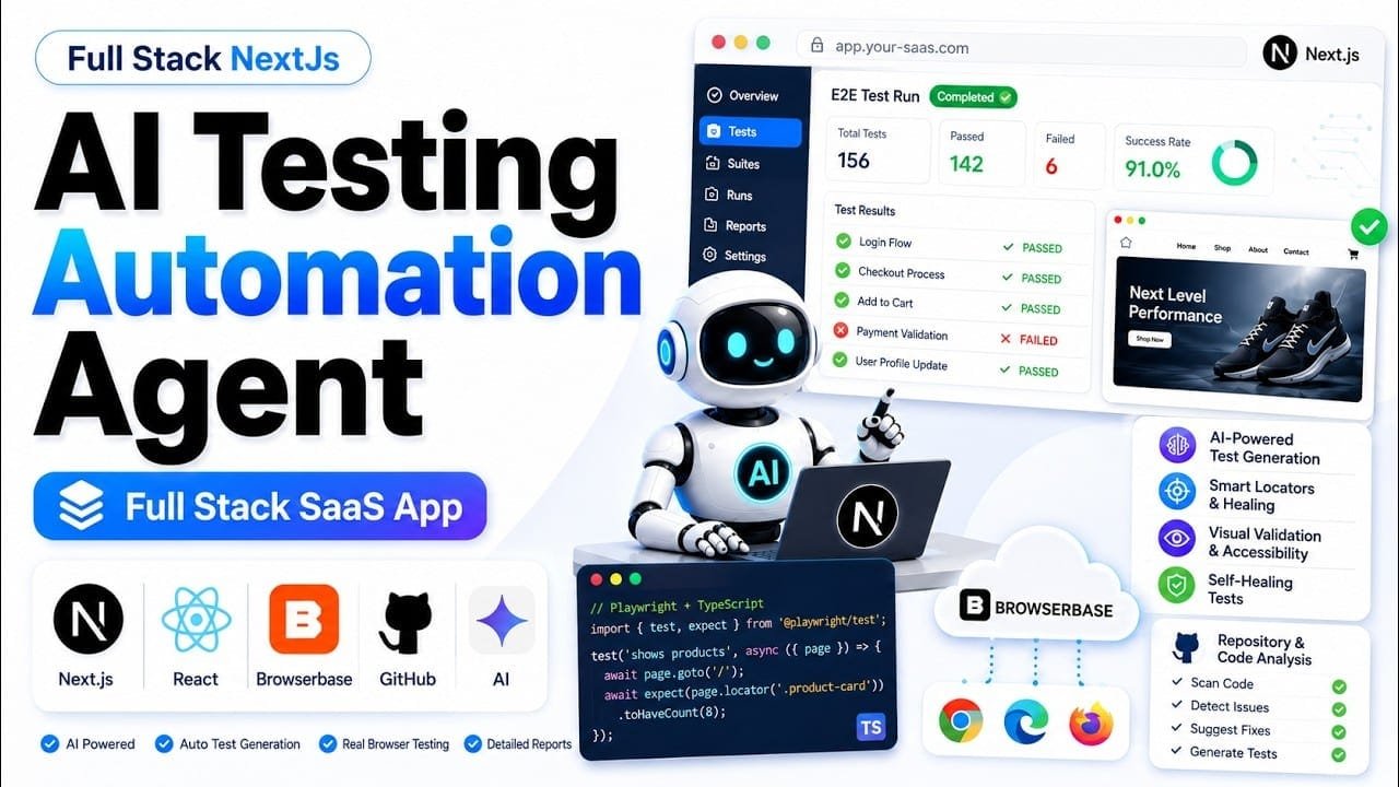 🇺🇸 Build Full Stack AI Testing Automation Agent with Next js, AI, GitHub & Browserbase